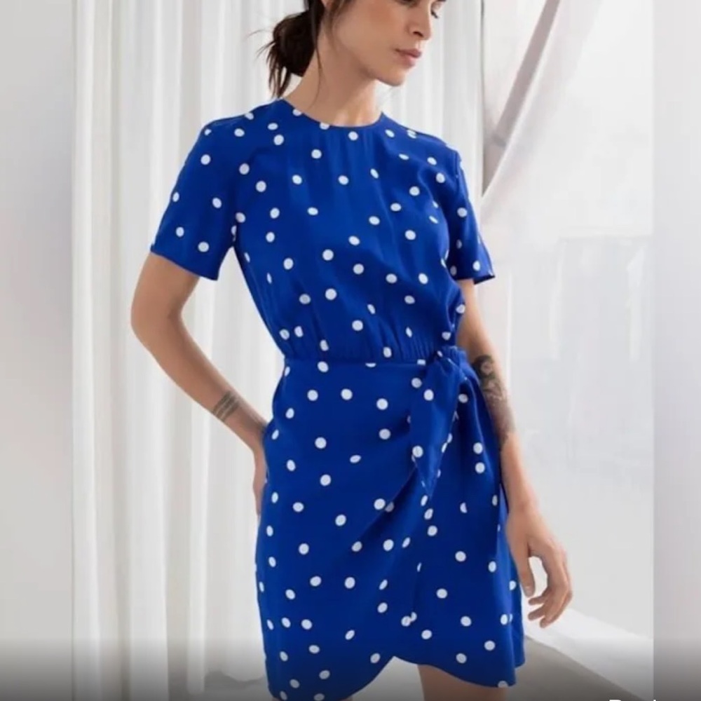 & Other Stories Blue Polka Dot Mini Dress